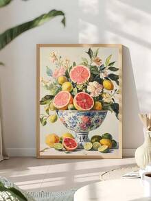 1件柑橘靜物藝術版畫，植物系廚房裝飾，法式咖啡廳早餐風格，節日禮物，適用於臥室、客廳、辦公室，牆面藝術，牆面裝飾，家居裝飾，房間裝飾，畫布牆面藝術，海報，附框牆面藝術，可選相框 - A - 查看 1