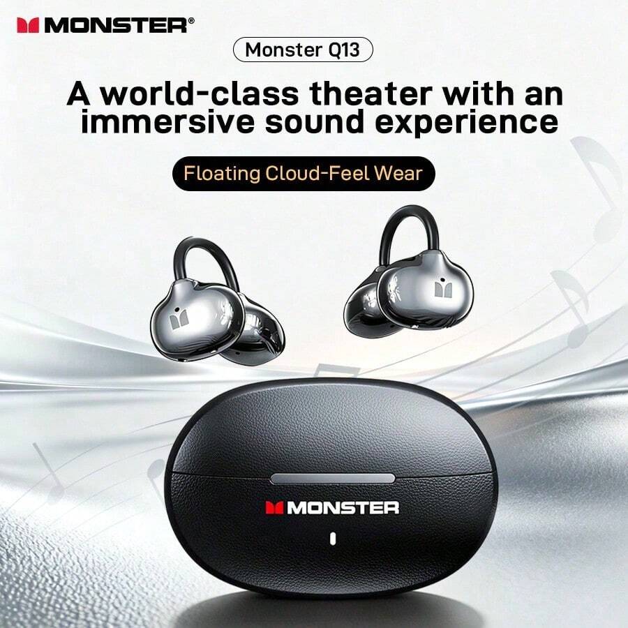 Monster Q13 Bluetooth Earphone Clip-on Bone Conduction Sports Music Game Earpods with Directional Sound Transmission HD Audio Long Standby Touch Control Wireless Headphones Original MonsterQ13 - 查看 1