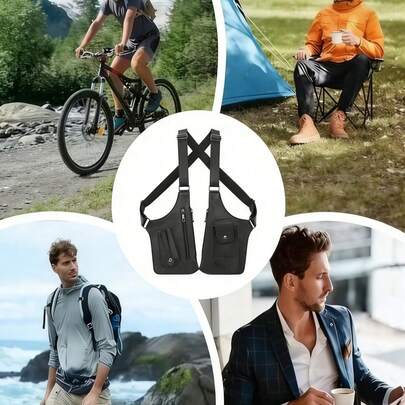 Bolsa de pecho de PU de unicolor para hombres, bolsa de pecho con múltiples bolsillos de gran capacidad con cremallera, diseño de moda minimalista para uso en exteriores