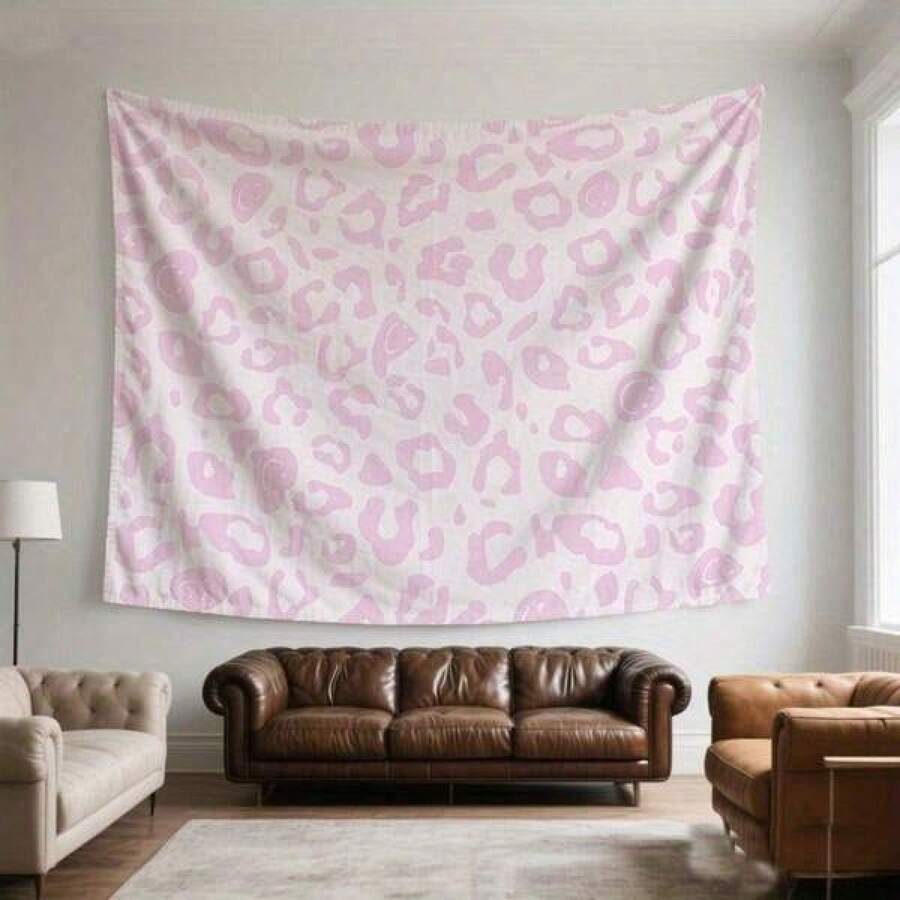 One Pink Leopard Print Wall Hanging, Washable, Suitable For Background Wall Decoration, Living Room, Bedroom, Dormitory, RV Decoration, Home Decoration, Party Gift. - Black - View 1