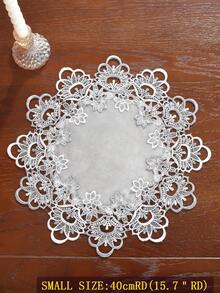 1 Piece Of 100% Polyester Round Small Tablecloth With Spliced Lace. Suitable For Small Round Tables, Square Tables, Dining Tables, Coffee Tables, Candle Holder Mats, Placemats, Coasters And Plate Mats. Ideal For Home Decoration, Holiday Decoration And Wedding Decoration. Available In Multiple Sizes And Colors. - Grey - View 11