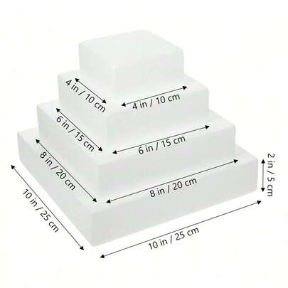 1pc Square White Foam Cake Model, Foam Plastic Model, Suitable For DIY Cake Decoration Practice, Wedding Decoration Display, Floral Decoration, Cake Making, Baking Display, Christmas Party Cake, Valentine's Day, Easter And Other Holiday Party Cake Decoration, Hotel Cake Model Props, 4 Inch, 6 Inch, 8 Inch, 10 Inch White Fake Cake Model, 12 Inch (Please Understand That The Product May Have Slight Deviations)