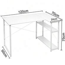 L-förmiger Spieltisch, Ecktisch mit Ablagefächern, Schreibtisch für zu Hause, 120 * 75 * 70 cm - Weiss - Übersicht 2
