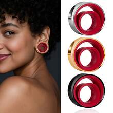 2个316L医用钢双扩耳扩，带红色PLA内衬，低过敏性耳洞耳塞，舒适的穿刺饰品，适合拉伸耳洞，女性日常佩戴 - 圓形的 - 查看 9