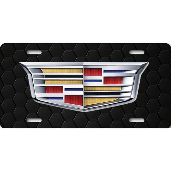 Cadillac Cadi Large Wreath Inspired Art Flat Aluminum License Plate Hexagon Dark