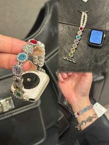 1条时尚优雅精致女士表带，兼容苹果手表表带38/40/41/42/44/45/46/49毫米，商务与波西米亚风格 - 方糖 - 查看 3