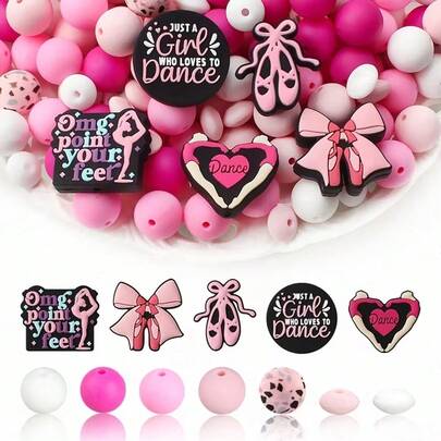 25/32/40pcs Ballet Theme Silicone Bead Set, Ballet Shoe & Bow Shaped Beads For DIY Necklace, Bracelet, Jewelry Pendant, Decoration, Holiday & Birthday Gift