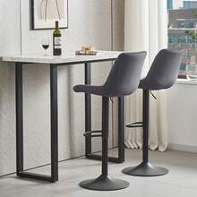 ZOONFA Modern Heavy Duty Grey Velvet Bar Stool Height Adjustable 360° Swivel With Backrest And Footrest For Kitchen Island Counter - Grey - View 6