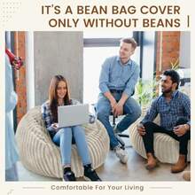 Bean Bag CoversRibbed Rabbit Fur Stuffed Animal Storage Bean Bag Chair Cover No Filler Comfy Bean Bag Cover Without Filling Or Home Bedroom Decor Organizing Plush Doll Textile Holder (LinenL) - Linen - 查看 7
