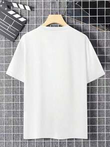 Manfinity Dauomo Men's T-Shirt With Round Neck, Short Sleeves And Letter Print - 藍色 - 查看 2