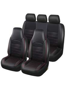 2/7 peças Capas de assento de carro em pele PU com design de costura dupla acolchoada, capas de assento impermeáveis, protetor de assento respirável, ajuste universal para a maioria dos sedãs, SUVs, camiões, capas de assento dianteiras de luxo respiráveis com apoio lombar, capas de assento traseiras. Conjunto de 9 peças inclui: 2 capas de assento dianteiras, 1 capa de encosto, 1 capa de assento traseira e 3 capas de apoio de cabeça. Conjunto de 4 peças inclui: 2 capas de assento dianteiras com apoios de cabeça - A - Ver 17