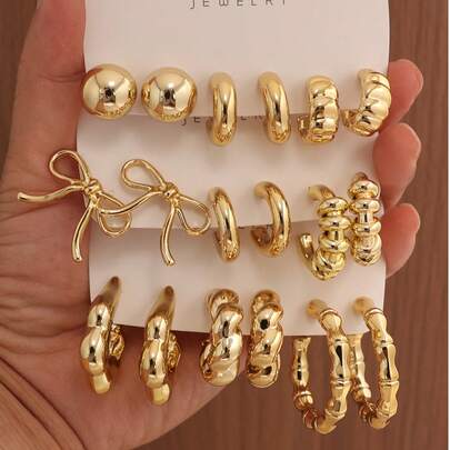 6-18 piezas Pendientes con lazo esférico y textura, adecuados para fiesta, banquete, viaje, boda, vacaciones, uso diario, regalo de joyería