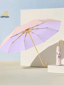 Customized Umbrella, Gold Curved Handle Colorful Rubber Umbrella Sun And Rain Dual Use UV Protection Folding Parasol, Portable Design With Your Own Name Or LOGO, Perfect For Outdoor Activities, Travel And Daily Use, - Multicolor - View 15