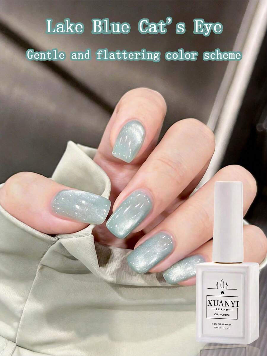 XUANYIZHI 15ML 流行湖蓝色猫眼指甲油凝胶,2026 新款,冰晶蓝,提亮肤色,玻璃珠猫眼,沙龙特供。 - 天藍色 - 查看 1
