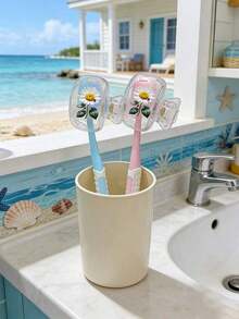 2pcs Flat-Shaped Toothbrush Holder - Cute Design Travel And Home Organization With Transparent Cover, Compact And Portable, Protects Toothbrush Heads, Dual Drainage Holes Ventilation, Suitable Home, Dorm And Travel Use| Toothbrush Storage Rack, Bathroom Organization, Suitable Home And Dorm - 多色 8 - 查看 6