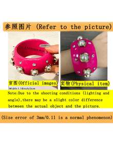 1pc Pink Heart Contrast Color Bracelet With Pearl & Rhinestone Decor, Versatile Style Suitable For Street Fashion, Internet Celebrity Wristband, Valentine's Day Gift, Mother's Day Present - Multicolor - View 12
