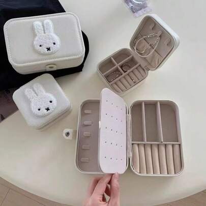 DOBBLE Bolsa de almacenamiento con compartimentos cuadrados de estilo Kawaii para joyas, bolsa de almacenamiento de artículos pequeños con cabeza de peluche, caja de almacenamiento de gran capacidad, regalo
