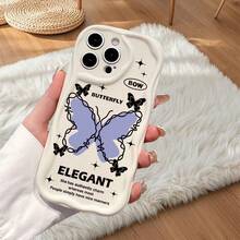 1个涂鸦蝴蝶字母图案软壳保护套，适合女性日常使用，兼容 17 Pro/17 Pro Max/17 Air/17/16 e/16/15/14/13/12/11、Galaxy S23/S24/S25/S26/A57/A37/A17/A07、Redmi Note 13 Pro系列 - 白色 - 查看 1
