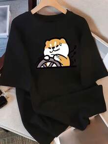 Verano 2026: Camiseta de manga corta para mujer, holgada, de cuello redondo, versátil, cómoda, informal, popular y llena de vitalidad para el día a día. - Negro - Ver 1