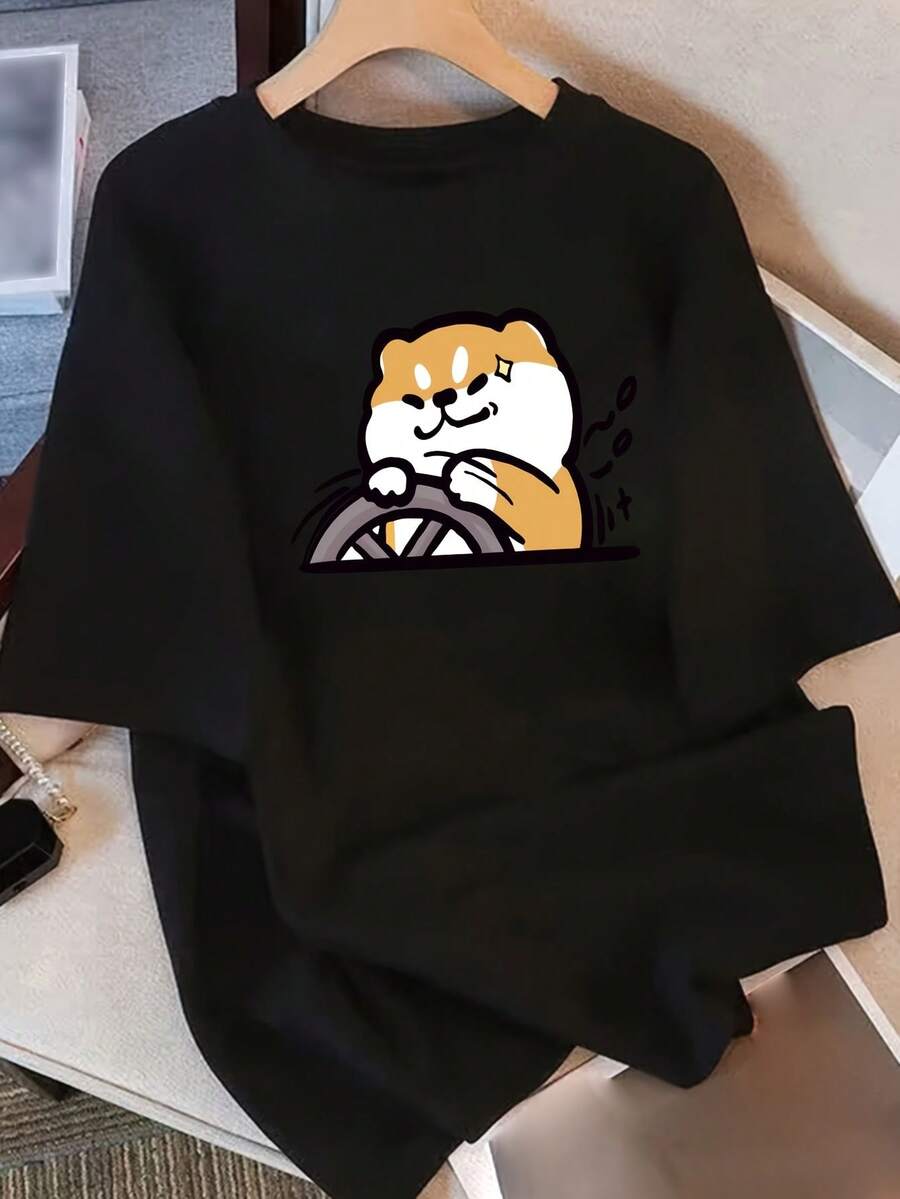 Verano 2026: Camiseta de manga corta para mujer, holgada, de cuello redondo, versátil, cómoda, informal, popular y llena de vitalidad para el día a día. - Negro - Ver 1