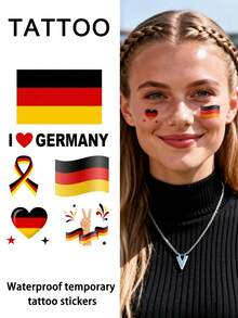 1Pc Flag Tattoo Temporary Tattoo France Portugal England Germany Spain Netherlands Football Waterproof Sweatproof Disposable For Women And Mem Face Arm Waist Chest Leg Abdomen Neck Hand Finger Back For Dancing Party Stage Performance Modernist Body Art - Multicolor - View 4