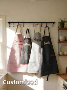 1pc Personalized Embroidered Apron With Name - Customized Gift For Cooking, Baking Or Craft Enthusiasts, Kitchen Apron, Gift For Her, Cooking Gift - Multicolor - View 3