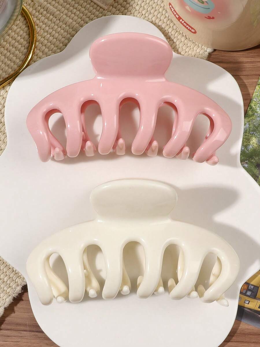 2个粉色和白色ABS高饱和度亮面南瓜发爪夹，发爪夹，马尾辫发圈，温柔韩式简约风格，适合日常、工作、约会、购物、派对、夏季发饰、海滩度假发夹