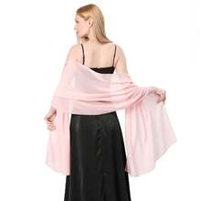 Color Chiffon Shawls Evening Dresses Women Wedding Evening Party Capes Scarves Summer Beach Towel Sunscreen Shawl - 粉色 - 查看 13