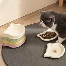 可爱猫形宠物碗，塑料防滑喂食碗，小型犬幼猫食物盘，干湿食物水碗，日常宠物用品 - 深1.6cm - 查看 6
