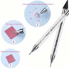 Rhinestone Picker Dotting Pen, Dual-Ended Rhinestone Gems Crystals Studs Picker Wax Pencil Pen Crystal Beads Handle Manicure Nail Art DIY Decoration Tool (Black White) - Upgraded for Dual Use - View 5