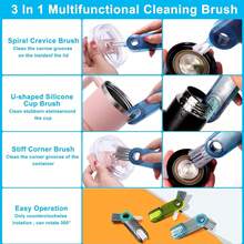 Set de 3 cepillos de limpieza para botellas de agua, adecuados para limpiar botellas deportivas, biberones, tazas y talla grande - Juego de 3 cepillos rotatorios azules - Ver 4