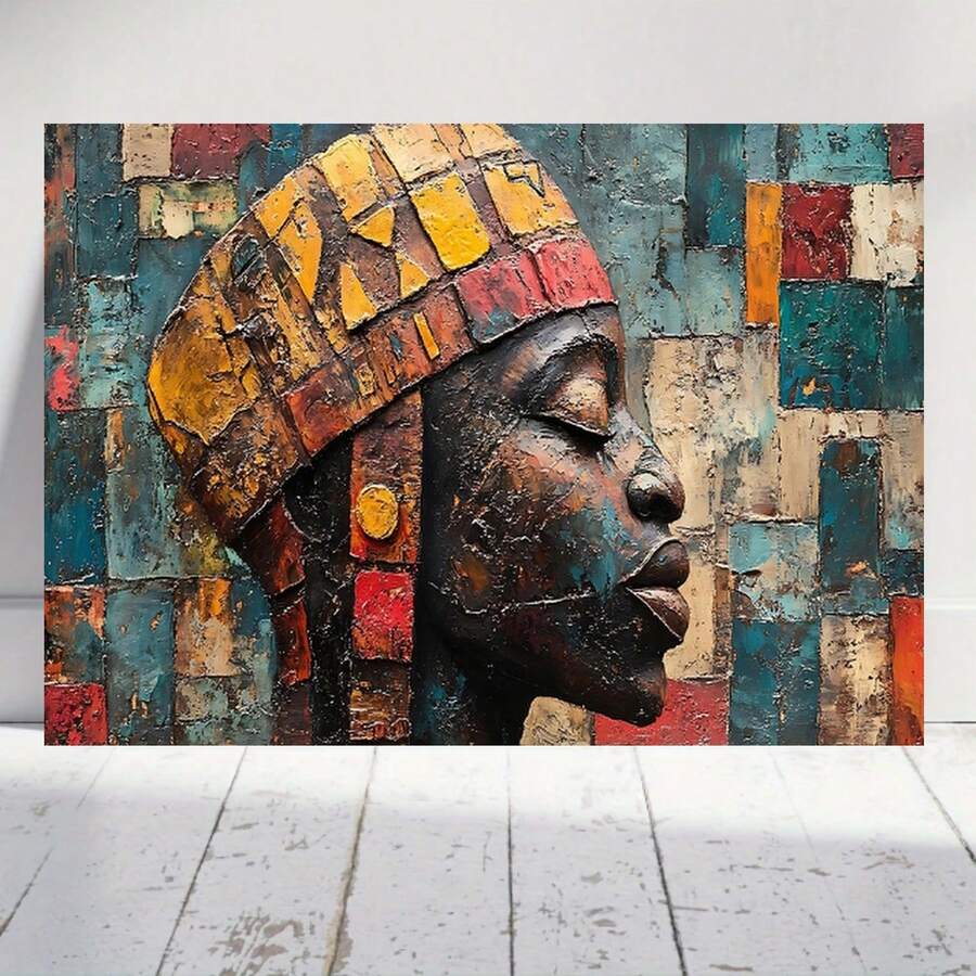 1 pieza de Arte Abstracto Moderna Inspirada en África - Pintura Enmarcado Listos para Colgar con colores Vibrantes (Rojo, Amarillo Verde Azul Marrón Naranja Turquesa) – Decoración Ideal Para Sala Oficina Baño Regalo Perfectivo o Festividades Lienzo Envuelto y Marco Incluido Gran l Artístico 2D Plano - Enmarcado - Ver 1
