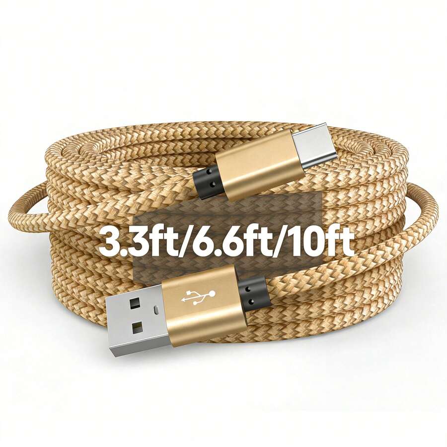 USB A 转 Type C 数据线 3A 快充[3.3 英尺/6.6 英尺/10 英尺] USB-C 快充尼龙编织线 兼容三星 Galaxy S26 S25 S24 S23 S22 S21 S10、Note 20 10 9 A51 G8 G7、Pixel 及其他 USB-C 设备 - 香檳色 - 查看 1