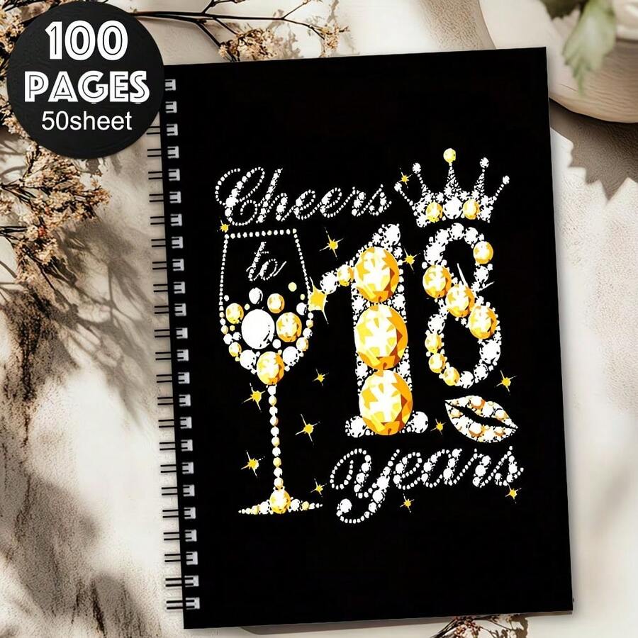 1本學生生日派對螺旋裝訂筆記本，迷人設計，適合特殊場合，附優雅寶石裝飾的活動賓客簽名簿，辦公計畫本 - C - 查看 1