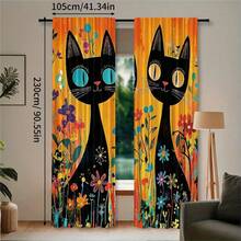 Bộ 2 rèm cửa phong cách Bohemian in hình mèo đen, kiểu dáng hiện đại, chất liệu polyester dệt kim, phù hợp cho phòng ngủ, nhà bếp, văn phòng, phòng khách - Có thể giặt máy, trang trí phòng đa năng, rèm cửa phòng khách. - 2 chiếc với nhiều màu sắc khác nhau - Xem 13