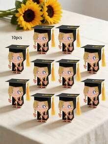 10pcs/Pack Graduation Party Favor Candy Box, Tassel Doctoral Cap Paper Box, 3D Cartoon Character Gift Box - View 12