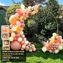 6.6FT Gold Round Metal Balloon Arch Kit, 6.8FT Tall Wedding Backdrop Stand With Stable Base, Easy Assembly Party Decor For Birthday Baby Shower Graduation Outdoor Event - 圓形 - 查看 6