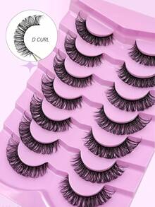 Asiteo 7 pares de pestañas postizas rizo D, pestañas postizas rusas, pestañas falsas de visón sintético esponjosas y suaves, para uso diario, extensiones de maquillaje, maquillaje para viajes y fiestas, bodas, reutilizables - Pestañas postizas de tira rusa - Ver 5