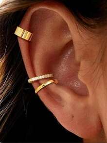9pcs/Set Vintage Elegant European And American Fashion Bling Bling Rhinestone Inlaid Hollow Geometric Multi-Element Clip-On Earrings Set, Minimalist Personalized Y2K Chic Stackable Ear Cuff Unisex, Suitable For All Seasons, Beach, Party, Date, Daily Wear, Gift - Multicolor - View 3