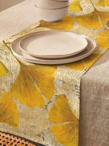 1pc Ginkgo Leaf Pattern Printed Table Runner, 4pcs Ginkgo Leaf Pattern Printed Placemats, Suitable For Holidays, Parties, Birthdays, Dinners, Kitchen & Dining Room Decor, Applicable For All Seasons, Home Textile Decoration - Multicolor - View 5