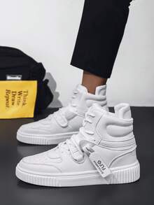 Giày thể thao thường ngày mới thu đông 2024 cho nam, giày trượt ván cổ cao, giày da đế dày chống trượt, chống mài mòn, giày thường ngày màu trắng đa năng, giày đi bộ ngoài trời phong cách đường phố cá nhân hóa, giày trượt ván mũi tròn cổ điển màu trắng cho nam nữ thanh thiếu niên, giày thể thao đa năng cho các cặp đôi dự tiệc, giày đi tuyết lót nhung ấm áp cho nam - trắng - Xem 6