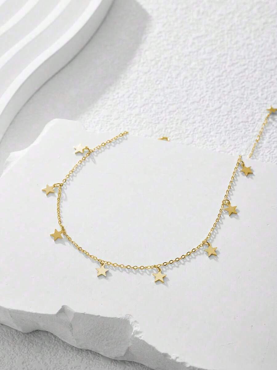 1pc S925 Sterling Silver Smooth Five-Pointed Star Pendant Anklet, Minimalist Personalized INS Style Cute Foot Jewelry, Suitable For Women Daily, Summer Beach, Party Gift - Star - View 1