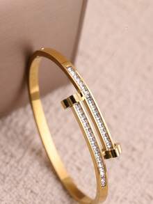 Bộ 3 vòng tay đinh tán mạ vàng sang trọng, 4 vòng tay đính pha lê có thể xếp chồng lên nhau, quà tặng trang sức thời trang dành cho nữ. - Vàng - Xem 7