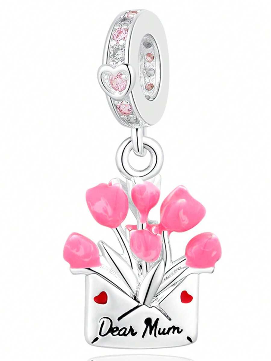 1 pièce Enveloppe de bouquet de fête des mères de conception de niche de luxe élégante avec décoration de perle, pendentif polyvalent DIY pour bracelet ou collier, cadeau de fête des mères - Argent - Voir 1
