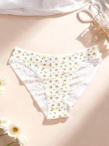 3 PiecesWomen's Panties Simply Cute Cotto Briefs Floral Threaded Pitted Women's Triangles - Multicolor - View 4