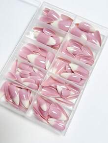 1盒150片中长杏仁形极简渐变浅紫色至乳白色法式假指甲，亚克力按压式指甲，DIY亚克力按压式指甲，适合女性和女孩美甲设计 - 彩色 - 查看 3