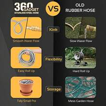 Garden Hose Metal - 100ft Heavy Duty Stainless Steel Water Hose With 8 Function Sprayer And Metal Fittings Flexible Lightweight No Kink Puncture Proof Hose For Yard Outdoors Rv - 不銹鋼 - 查看 6