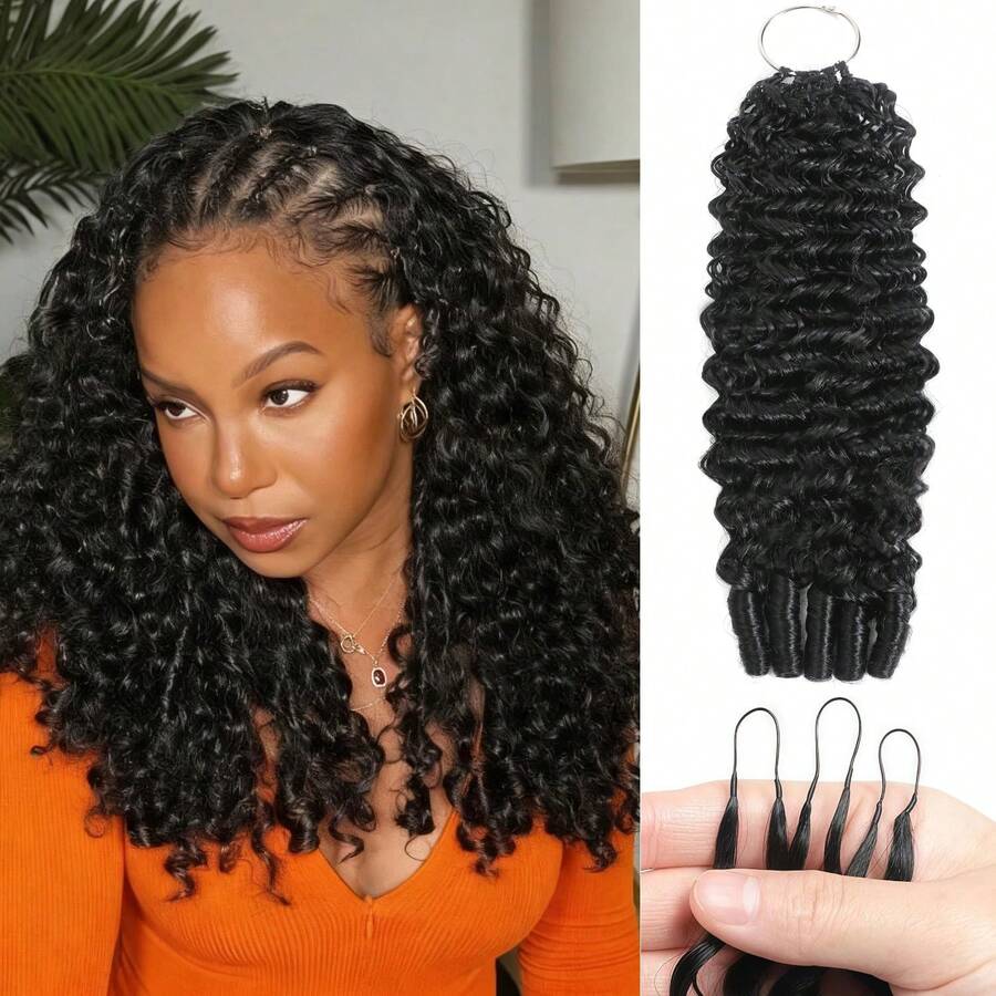 bling hair Burmese Curly Crochet Human Hair 14 16 18 20 22inch 200g Knotless Pre-Separated Feather Human Crochet Hair Lightweight Reusable Remy Hair Extensions With Spiral Curl For Women Natural Black Color - Natural Black - 查看 1