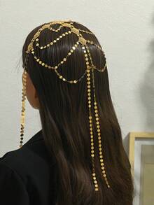 1件阿拉伯风格镀金菱形亮片头链，女士婚礼、派对、节日、假日配饰 - 金黃色 - 查看 1