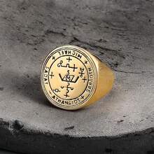 316 Stainless Steel Archangel Michael Amulet Ring (2 Colors Available) - Engraved Design For Spiritual Empowerment & Strength, Unisex Durable Daily Jewelry, Rust & Tarnish Resistant - Runes - View 8